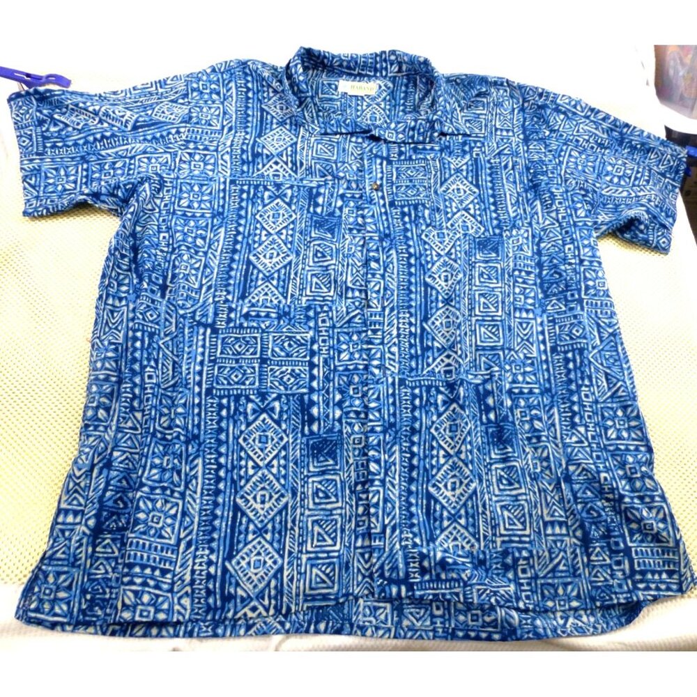 Haband Mens XX Blue Geometric Print‎ Short Sleeve Button-Up Shirt 12X